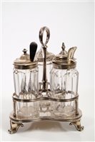 Lot 278 - George IV silver three-bottle cruet stand of...