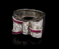 Lot 464 - 1940s ruby and diamond cocktail ring in the...