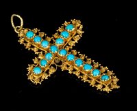 Lot 523 - Regency cross pendant with turquoise glass...