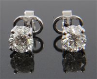 Lot 539 - Pair diamond single stone stud earrings, each...