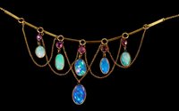 Lot 559 - Edwardian opal and ruby fringe necklace with...