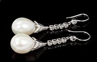 Lot 567 - Pair cultured pearl and diamond pendant...