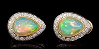 Lot 572 - Pair opal and diamond earrings, each...