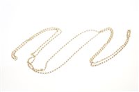 Lot 587 - Long 9ct gold belcher link chain,...