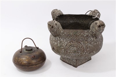 Lot 810 - 19th century Chinese brass urn and antique Chinese bronze scholars' oil lamp