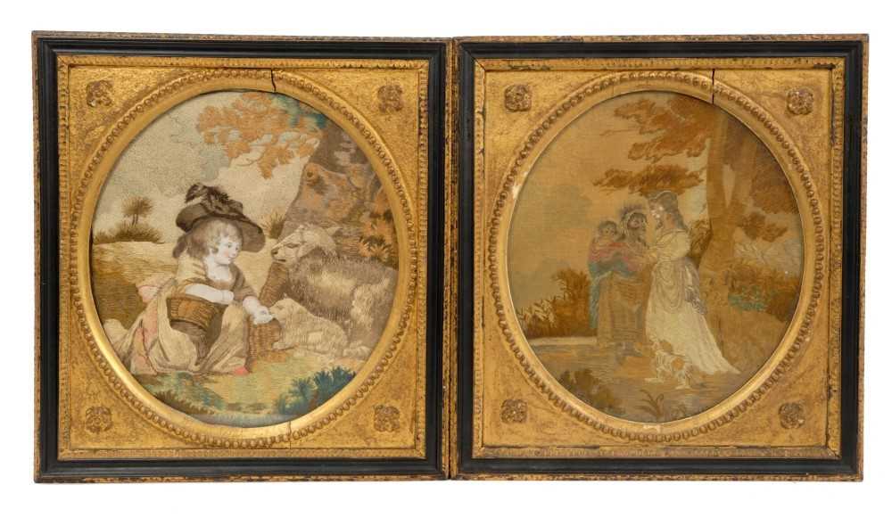 Lot 630 - Good pair of George III silkwork panels