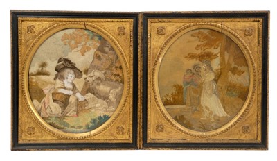 Lot 630 - Good pair of George III silkwork panels