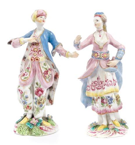 Lot 46 - Two 18th century Bow porcelain figures wearing...
