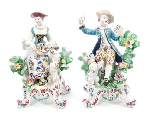 Lot 90 - Pair 18th century Bow polychrome figures with...