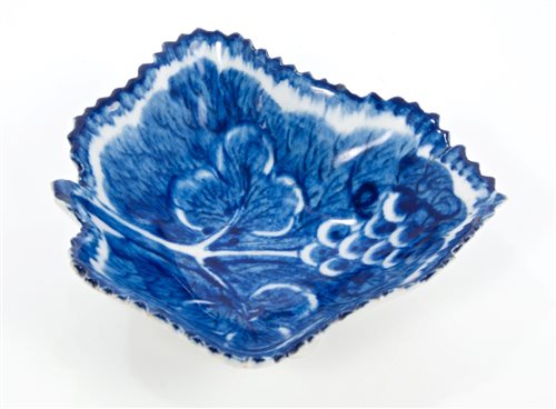 Lot 107 - 18th century Bow blue and white leaf-shaped...