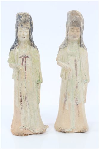Lot 143 - Pair Chinese pottery female tomb figures,...