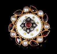 Lot 480 - Continental gold, diamond and enamel brooch,...