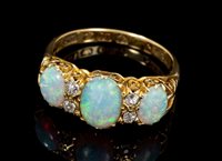 Lot 490 - Edwardian 18ct gold opal and diamond ring, the...