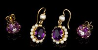 Lot 494 - Pair amethyst and cultured pearl pendant...