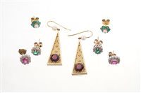 Lot 499 - Four pairs of earrings - to include ruby and...