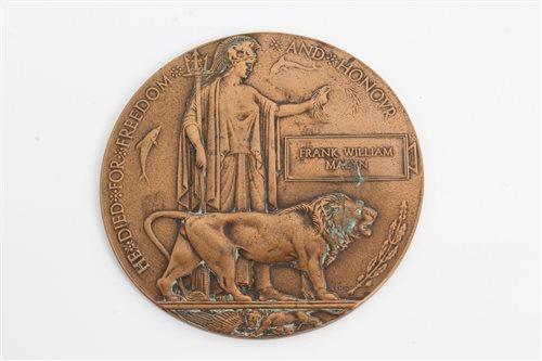 Lot 702 - First World War memorial (death) plaque, named...