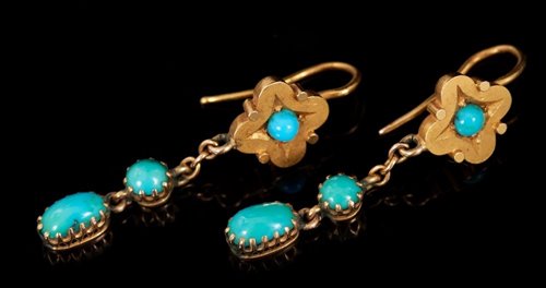 Lot 434 - Pair of Victorian 15ct gold and turquoise...