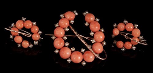 Lot 435 - Pair of Victorian coral and seed pearl...