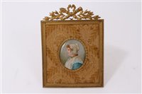 Lot 830 - Continental miniature watercolour portrait on...