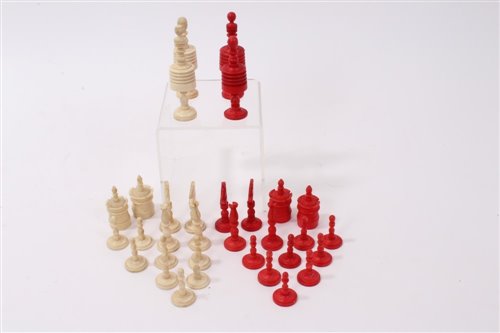 Lot 834 - 19th century ivory and stained ivory chess...