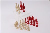 Lot 834 - 19th century ivory and stained ivory chess...