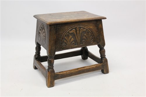Lot 1258 - 17th century style carved oak box stool