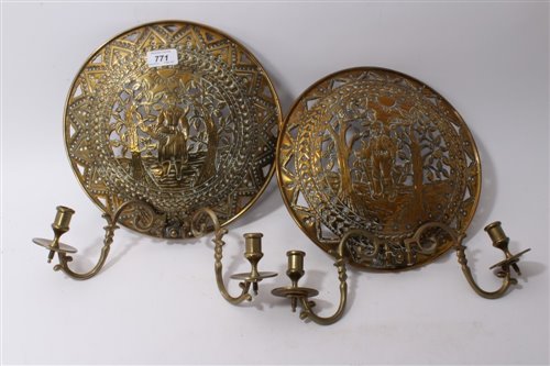 Lot 771 - Pair of 19th century Dutch brass wall sconces,...