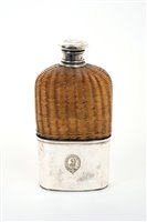 Lot 336 - Edwardian glass spirit flask with rattan...