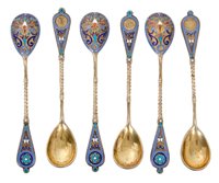 Lot 338 - Set of six Imperial Russian silver gilt and...