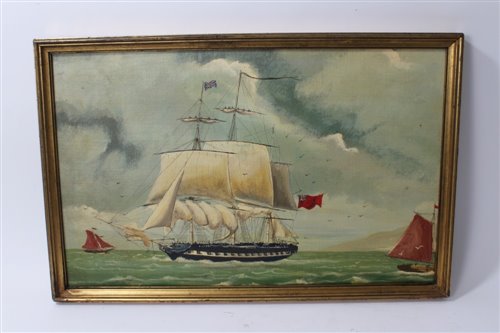 Lot 711 - Mid-19th century-style painting on sail cloth...