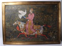 Lot 849 - Antique Islamic painting on plaster mounted on...