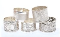 Lot 269 - Four Victorian and later silver napkin rings...