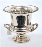 Lot 322 - Silver plated wine cooler of campana form,...