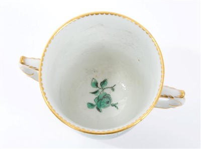 Lot 106 - 18th century Chelsea green monochrome painted chocolate cup and saucer