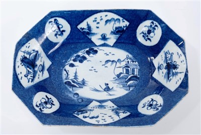 Lot 105 - 18th century Bow powder-blue ground baking dish of octagonal form