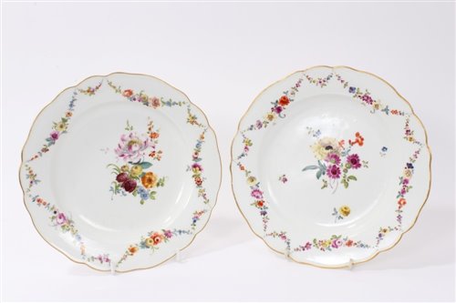 Lot 24 - Pair 18th century Meissen plates, polychrome...