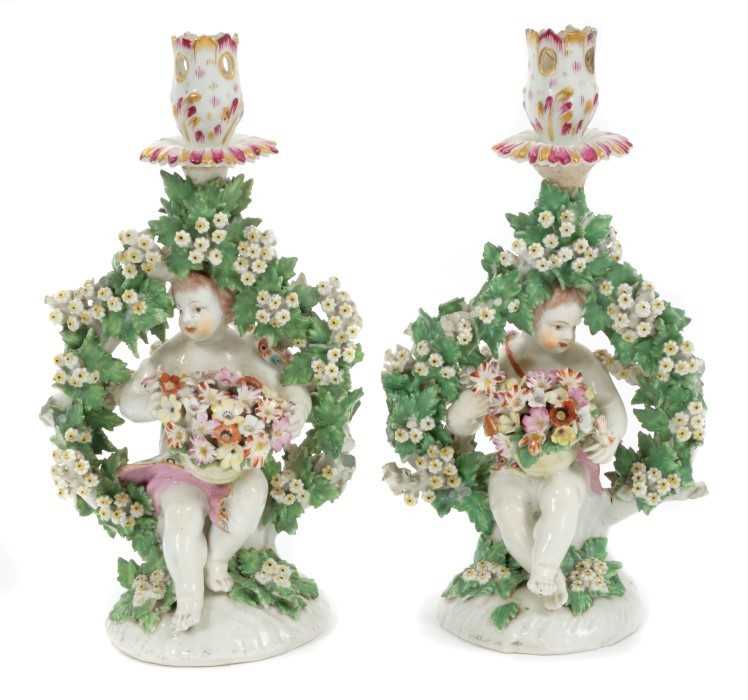 Lot 113 - Pair 18th century Derby chamber candlesticks