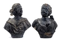 Lot 766 - Rare pair of early carved stone niche busts of...