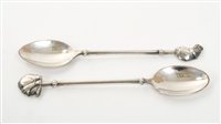 Lot 327 - Pair contemporary white metal coffee spoons,...