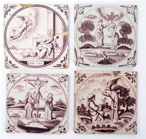 Lot 7 - Four 18th century Delft Manganese tiles...