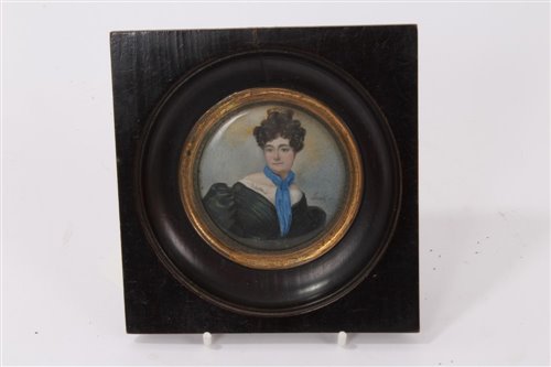 Lot 842 - Victorian portrait miniature on ivory of a...