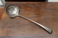 Lot 208 - Georgian silver Old English pattern soup ladle...