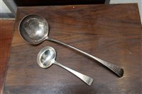 Lot 208 - Georgian silver Old English pattern soup ladle...