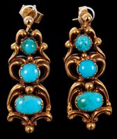 Lot 416 - Pair of Victorian style turquoise pendant...
