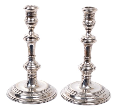 Lot 281 - Pair contemporary silver candlesticks with...