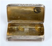 Lot 282 - George III silver snuff box of rectangular...