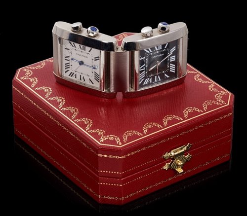 Lot 464 - Cartier dual time travel alarm clock, the two...