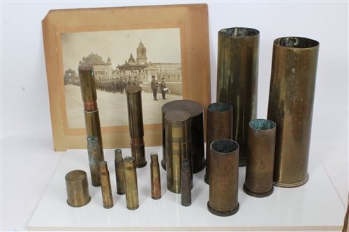 Lot 606 - Collection of brass trench art shell cases,...