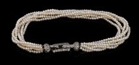 Lot 462 - Cartier diamond and pearl bracelet with six...