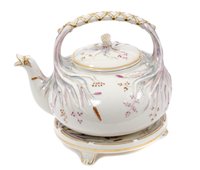 Lot 123 - Victorian Belleek porcelain tea kettle with...